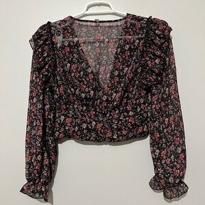 Floral Ruffle V-neck Sleeve blouse